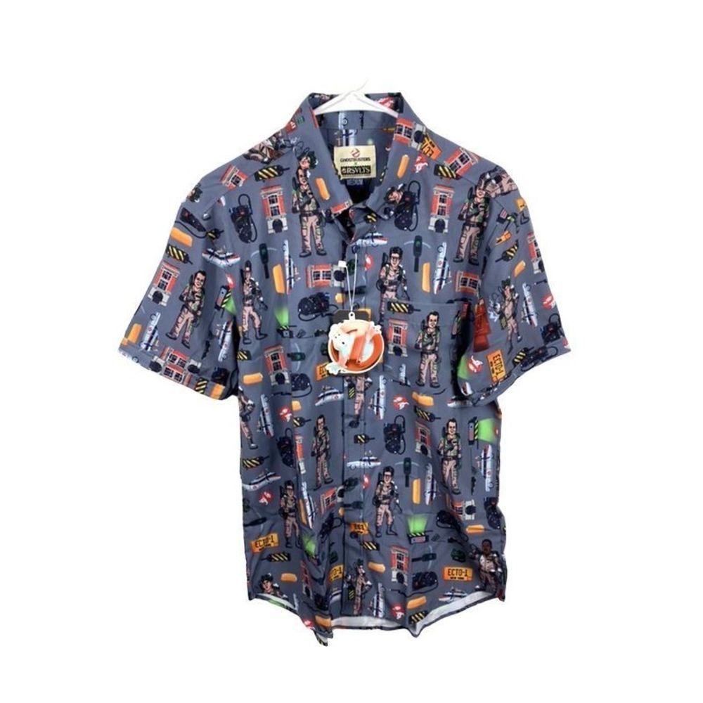 RSVLTS Ghostbusters Ain’t Afraid Button Down Short Sleeve Shirt - Men’s Medium